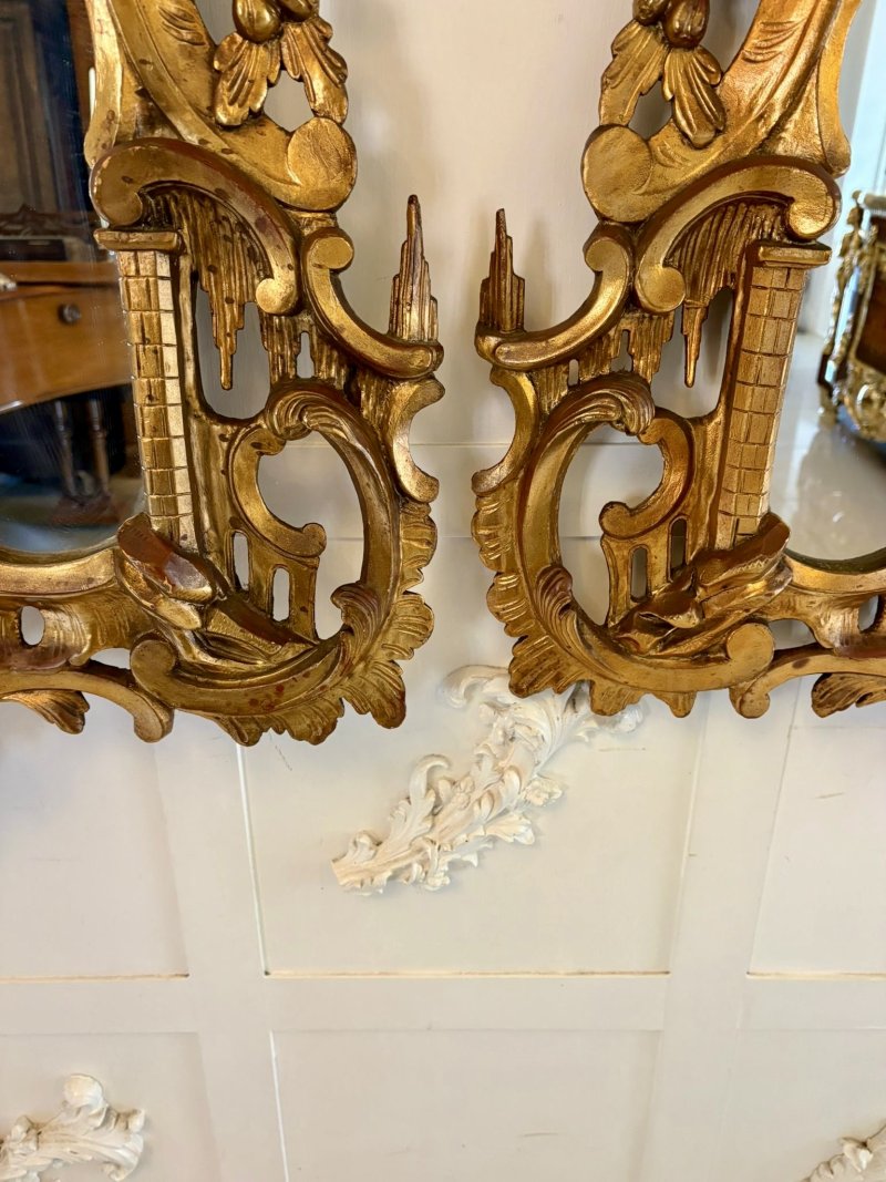 Antique Pair Giltwood Rococo Chinoiserie Wall Mirrors - Image 10